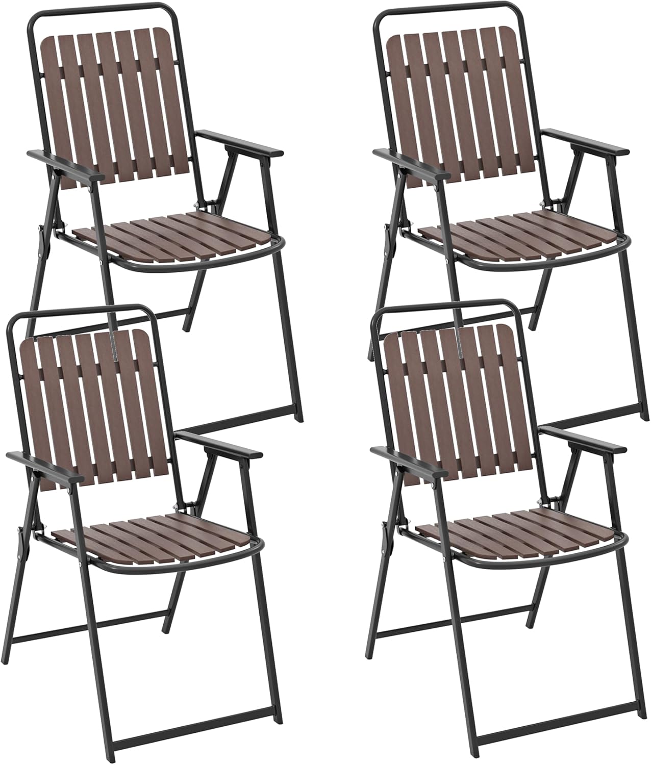 Tangkula Folding Patio Dining Chairs Set of 4, Outdoor Dining Chairs with PP Seat & Back, 400 LBS Weight Capacity, Heavy-Duty Metal Frame, Space-Saving Slatted Chairs for Yard, Balcony, Porch