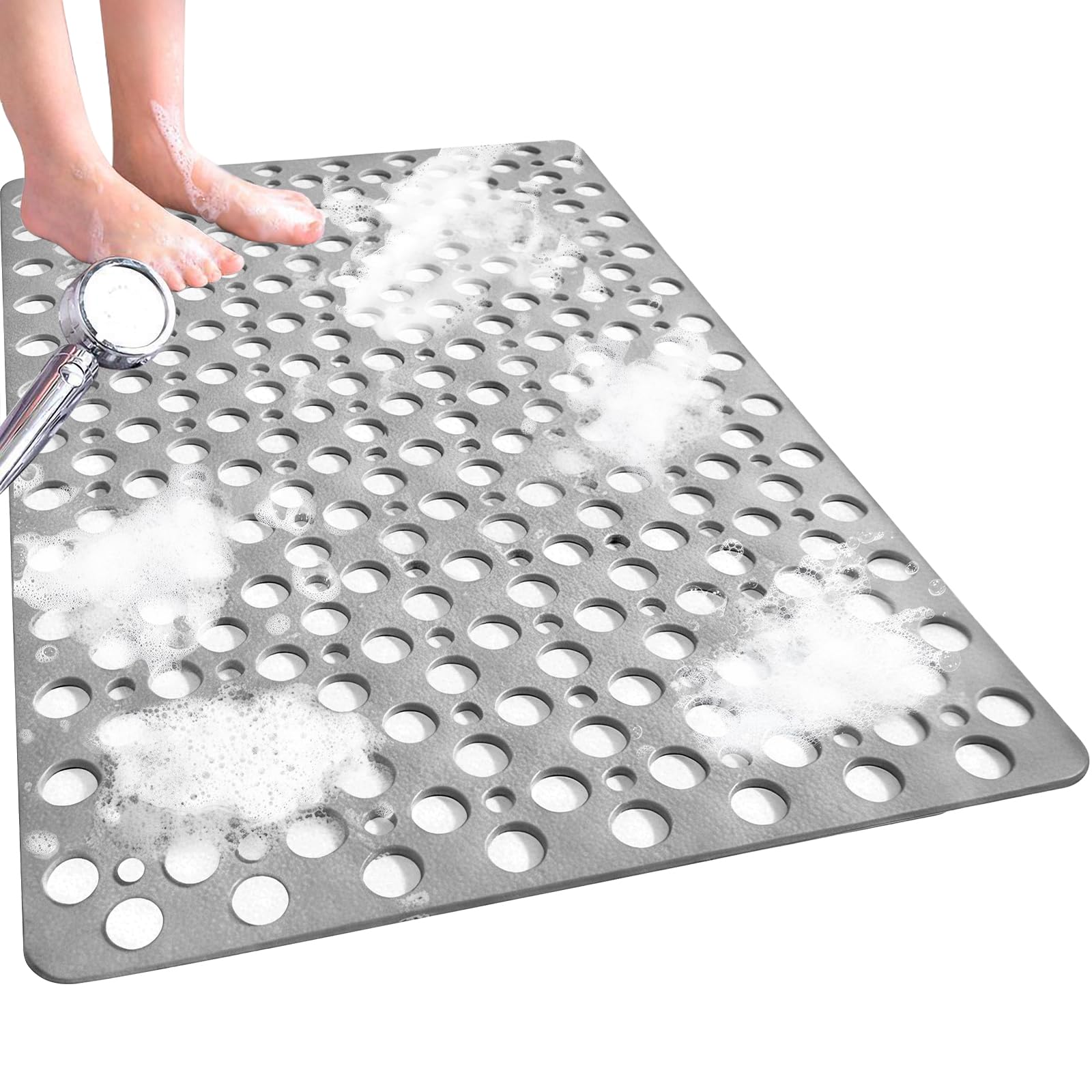 Venuso Square Shower Mats Non Slip Anti Mould, 90 x 60 cm Rubber Anti Slip Bath Mat with Drain Holes, Machine Washable