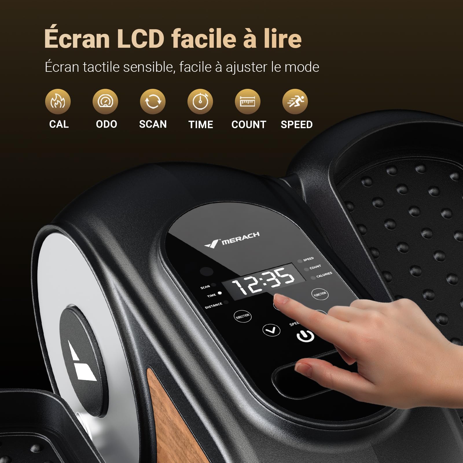 MERACH Elliptique de Bureau pour Maison, Mini Vélo Elliptique ÉLectrique Compact avec Télécommande, Écran, 12 Vitesses, Sangles pour Les Pieds, Silencieux et Portable, pour Seniors et Adultes