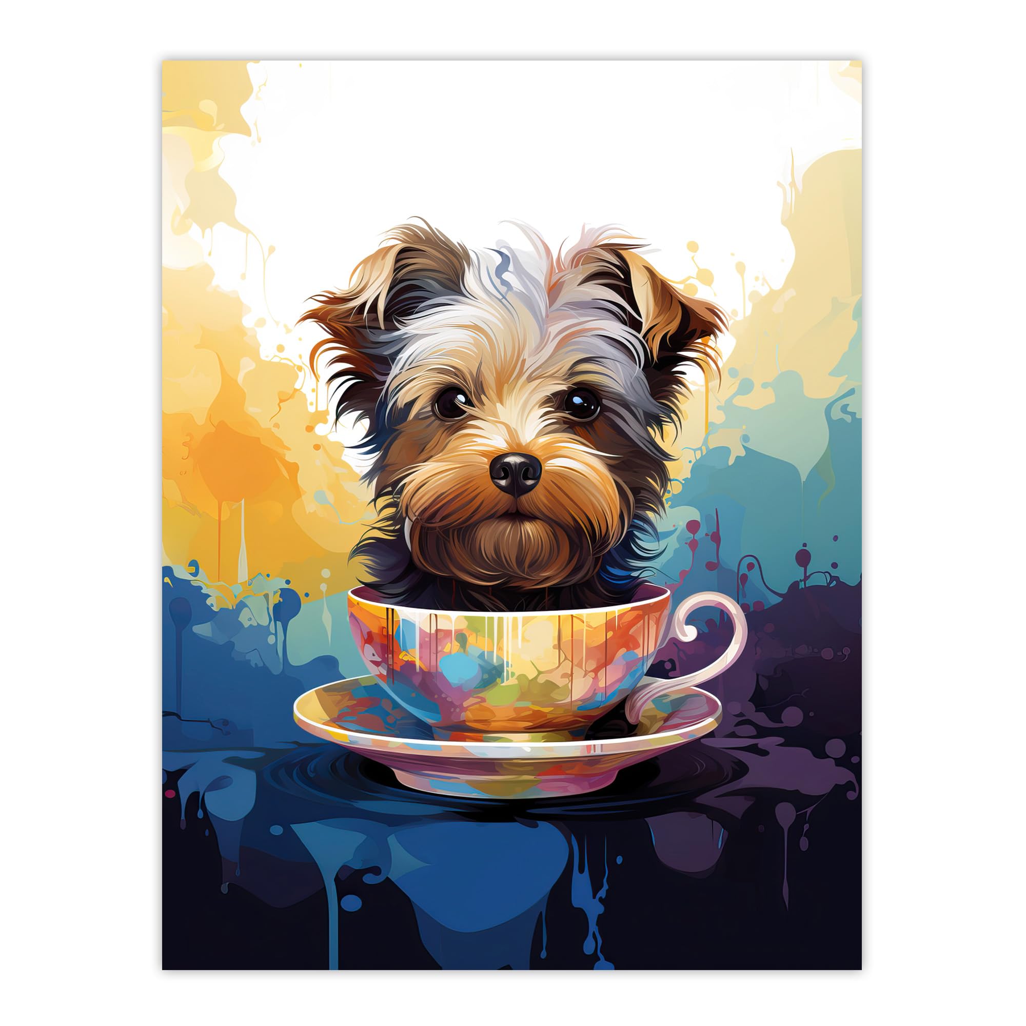 Artery8 Yorkshire Terrier Tea Cup Wall Art Print W18" x H24"
