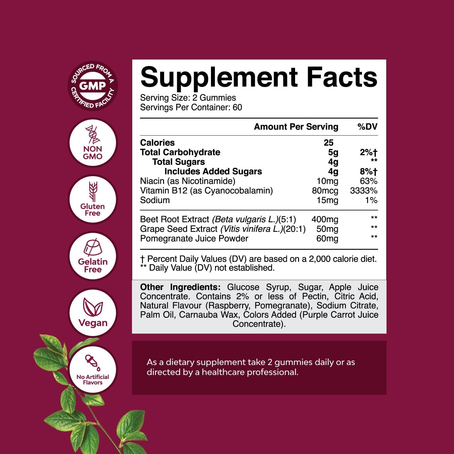 Flow Boosting Beet Root Gummies - Invigorating Beet Gummies for Adults Nitric Oxide Energy & Heart Health Support with Grapeseed Pomegranate & Vitamin B12 - Vegan Non-GMO & Gluten Free - 120 Count