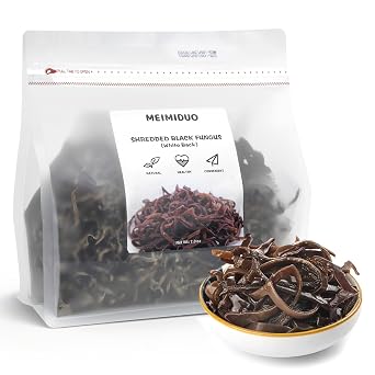 MEIMIDUO Shredded Dried Woodear Mushrooms 7.0oz198g, Natural Black Fungus No Additives, Rich in Fiber & Iron, Vegan Friendly, Ideal for Asian Cuisine, Soups, Stir-Fries & Hot Pot