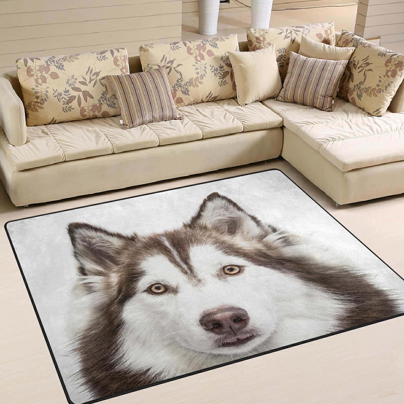 BAXIEJ Cute Siberian Husky Large Soft Area Rugs Nursery Playmat Rug Mat for Kids Playing Room Bedroom Living Room 80 x 58 Inches, Home Decorative Rug