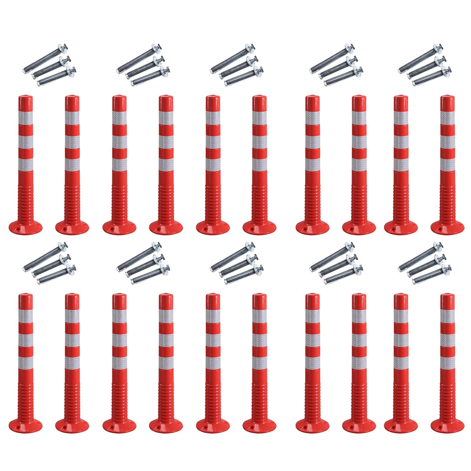 20 12 10 8 Pack Traffic Warning Post, Outdoor Delineator Cones 18 30 Inch High with Base, PU Posts Channelizer Cone/ Portable Parking Barriers Bollards for Driveways/ Control Crowd(75cm/30in H Red+Whi