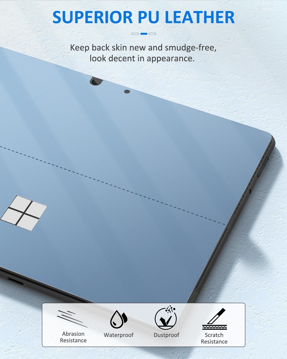 MoKo Pegatina Trasera de Tableta para Microsoft Surface Pro 11 2024 / Surface Pro 10 / Pro 9 /Pro 8, Cubierta Protectora de Cuero PU Skin Cover para Surface Pro 11/10, Azul Real