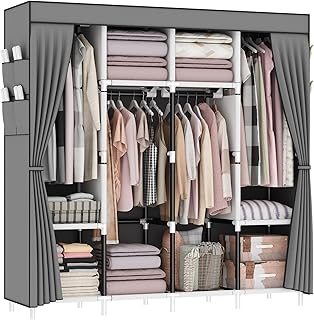 Canvas Wardrobe, Fabric Wardrobes with 4 Hanging Rails, 4 Compartments and 8 Side Pockets, Zippered Pop Up Wardrobe, Foldable Wardrobes for Bedroom, 165 x 165 x 45 cm