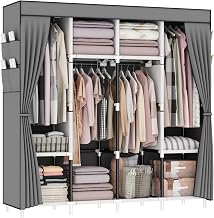OPPAIYA Canvas Wardrobe, Fabric Wardrobes with 4 Hanging Rails, 4 Compartments and 8 Side Pockets, Zippered Pop Up Wardrobe, Foldable Wardrobes for Bedroom, 165 x 165 x 45 cm