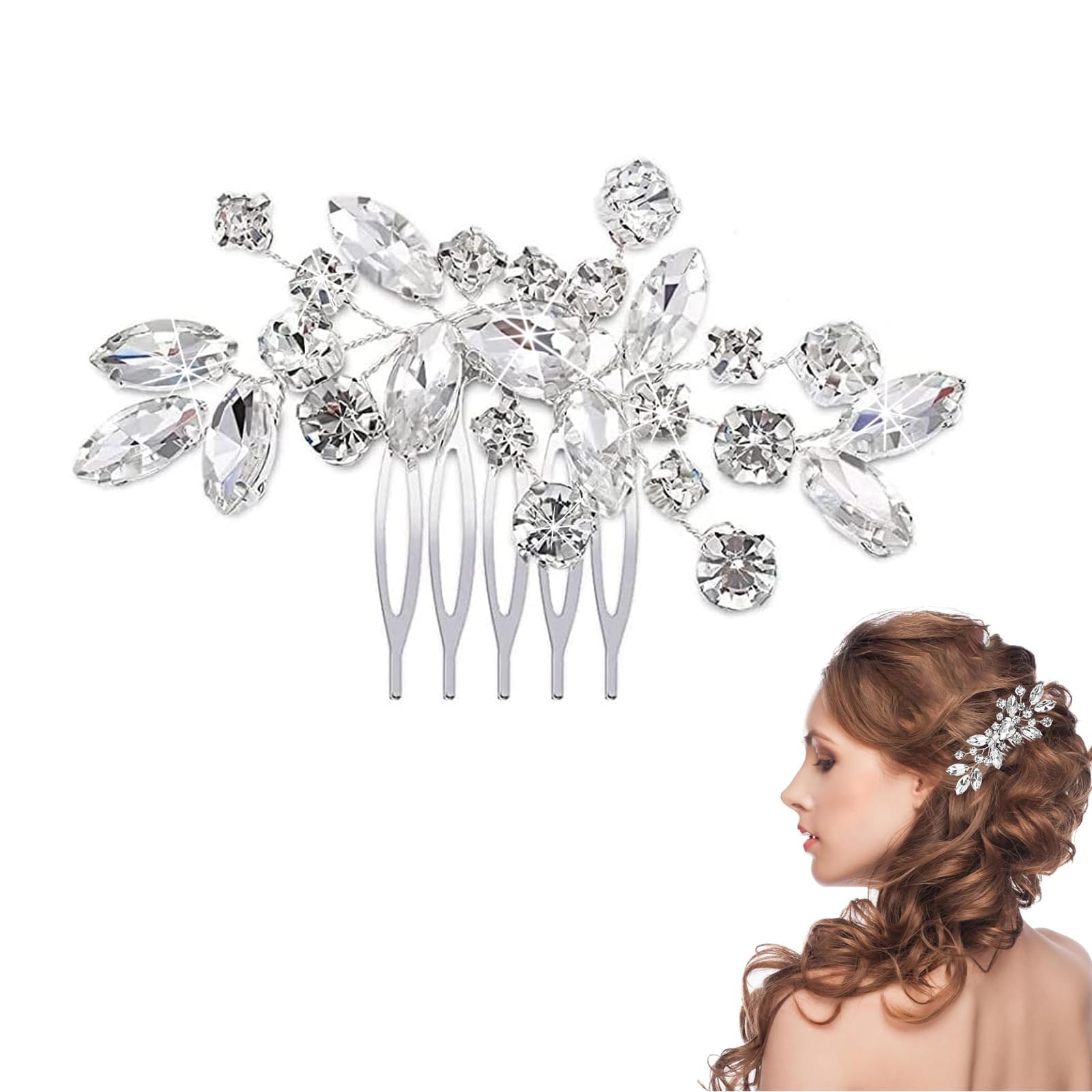 Pettine Fermaglio Per Capelli Da Sposa Con Strisc Argentati – Accessorio Elegante Per Matrimoni E Feste (Argento, 8x5 Cm)