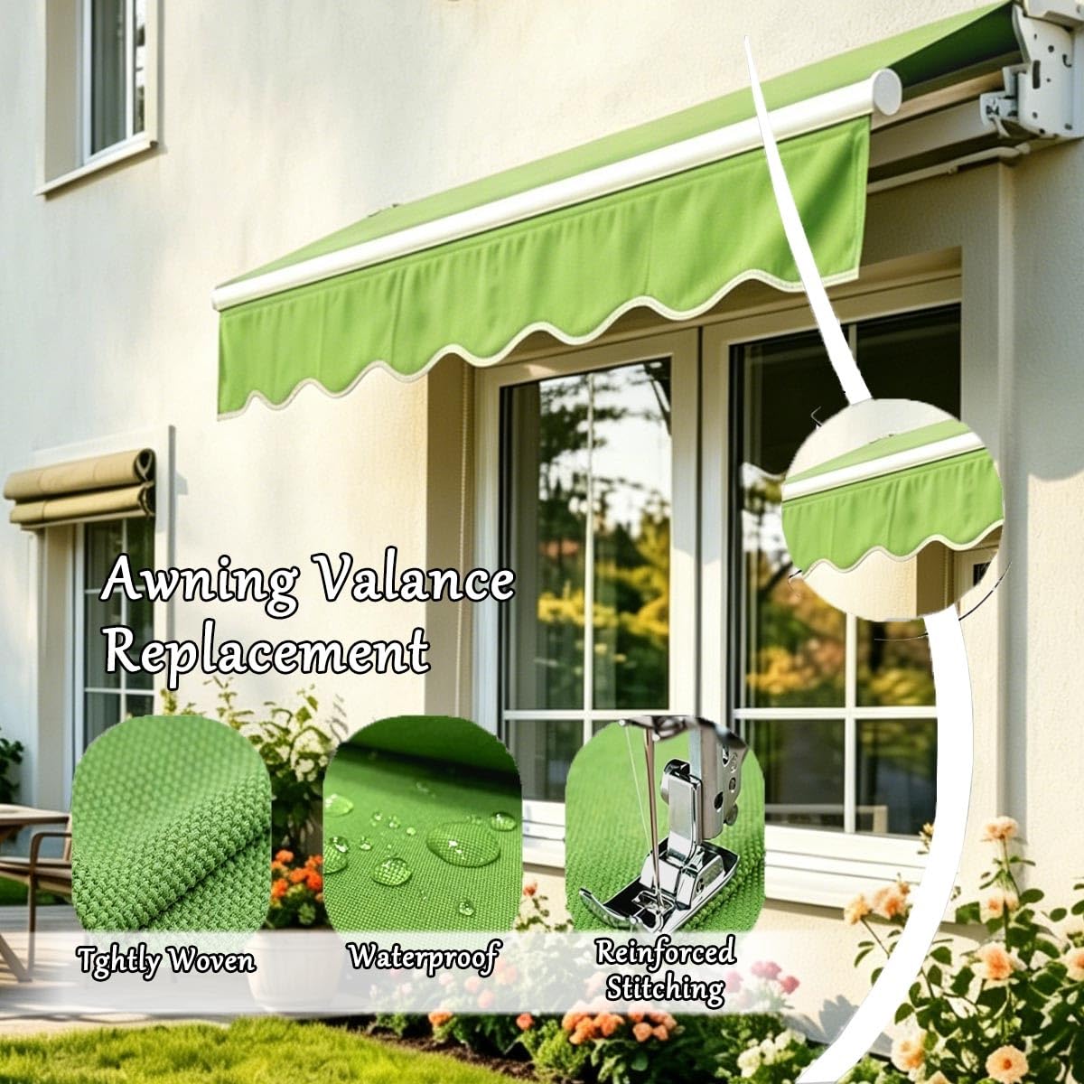 Mantovana per Tenda da Sole Resistente All'Acqua, Anti-UV, Ricambio Bordo in Poliestere Cuciture Rinforzate – 5 3.5 2.7 4.5 7 m(Beige,380cm)