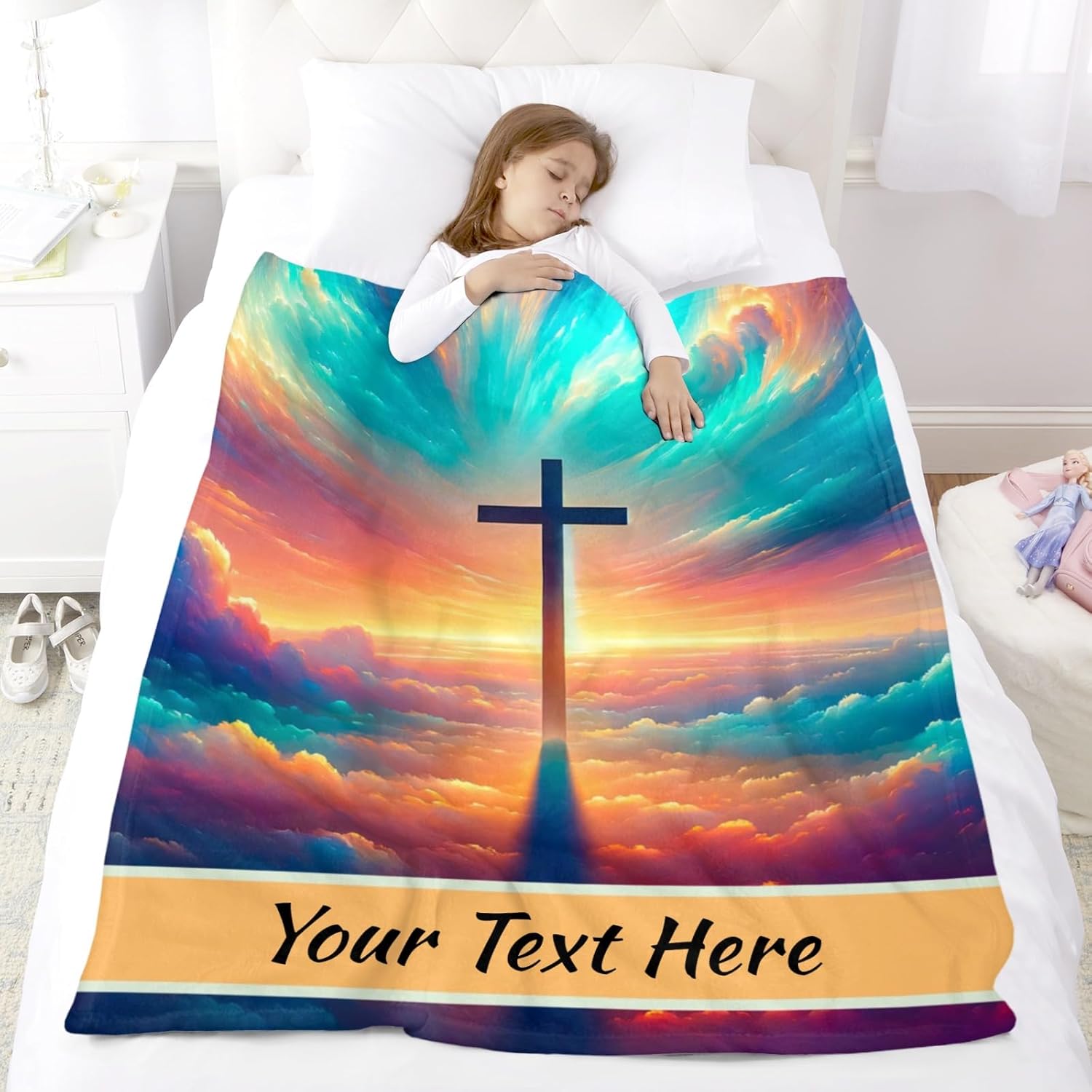 Personalized Cross Art Blanket, Ultra Soft Micro Flannel Moon Blanket for Bed Couch Living Room(Kids), 30"" x 40""