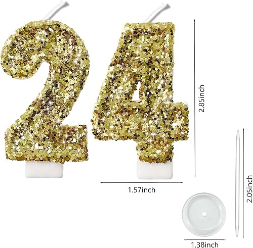 Miniatura 428 de Velas de números con purpurina de oro rosa de 2.8 pulgadas, muchos colores, regalos de cumpleaños de 22 años, velas de cumpleaños, velas de números