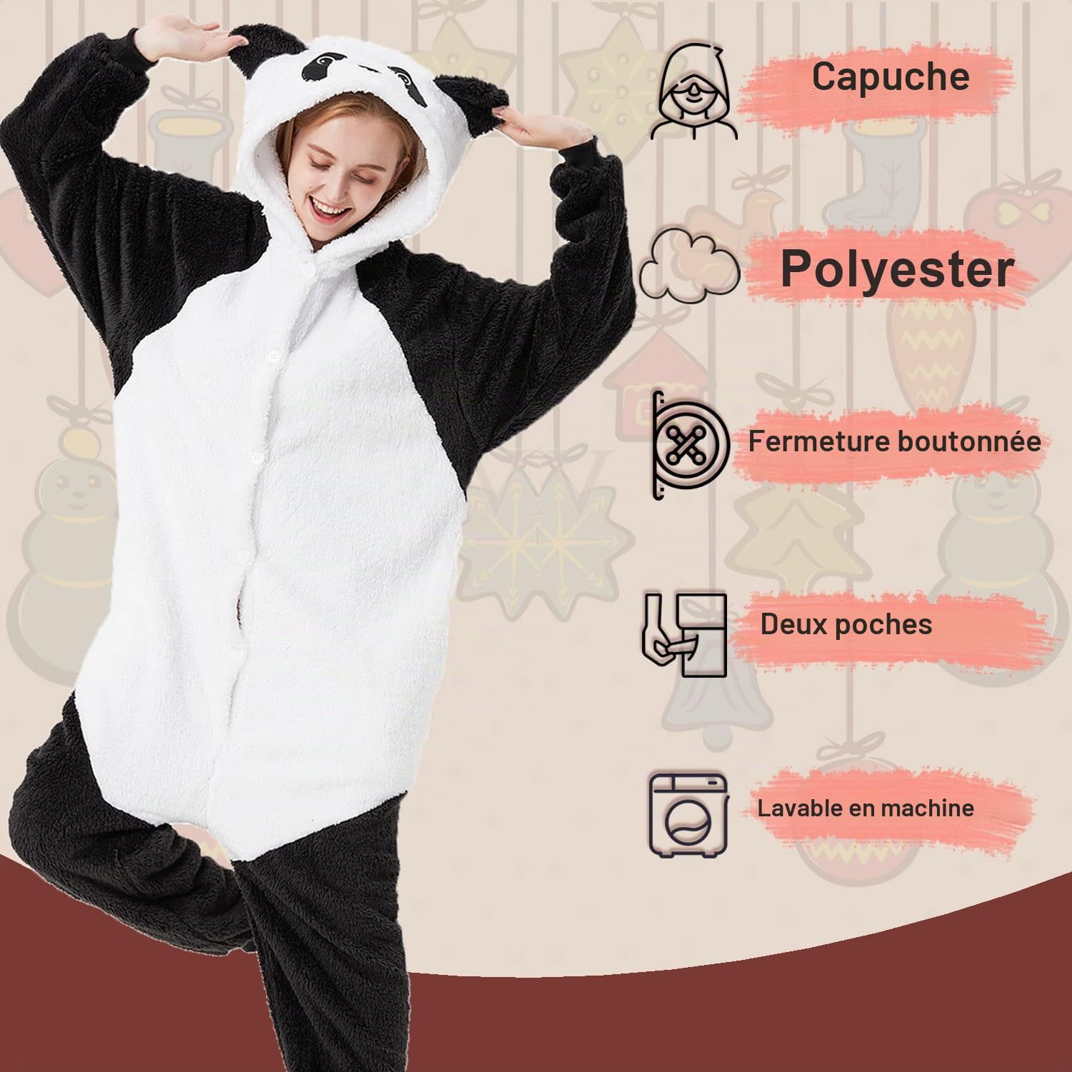 LATH.PIN Pyjama panda, unisexe, pour adulte, pour cosplay, Halloween, carnaval, costume d'animaux, pour l'hiver