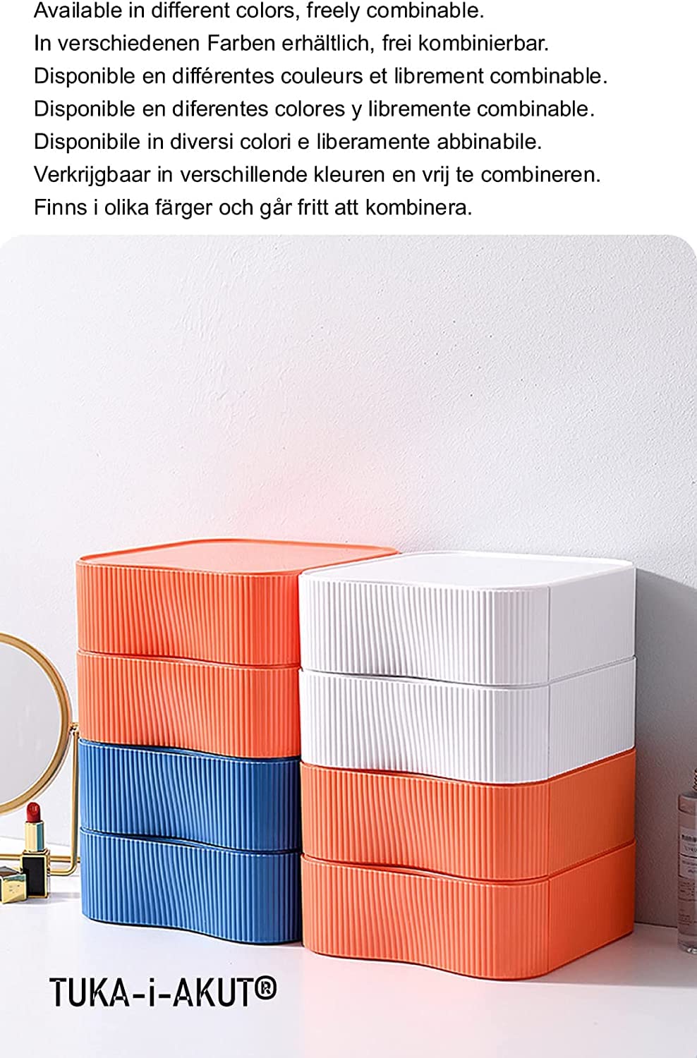 TUKA-i-AKUT [3x Stapelbar Desktop Organizer Schubladenbox Frei Kombinierbar, Schreibtisch Storage Utensilienbox, Make-up Kosmetik Schmuck Aufbewahrungsschubladen, je 23x22x8cm TKD8610-3X Orange