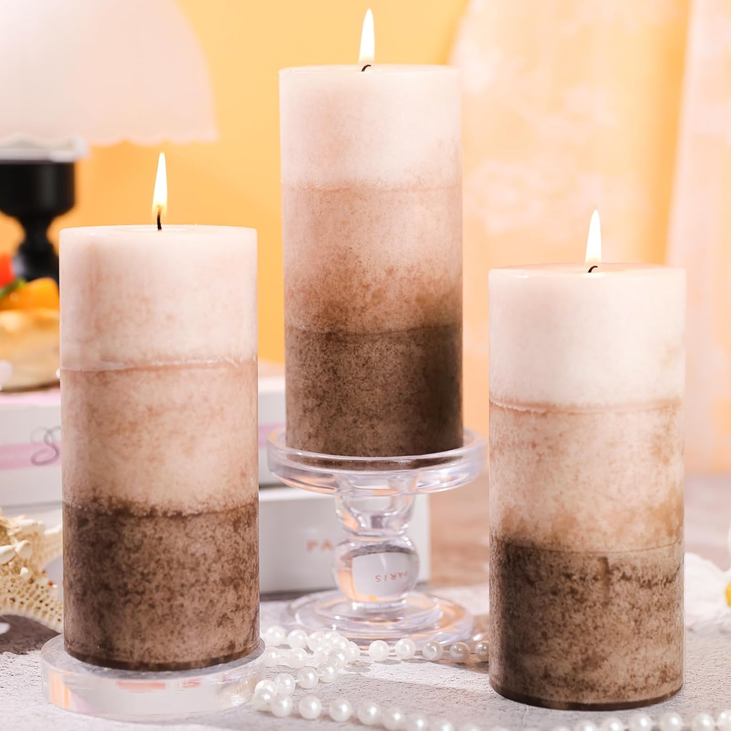 Vanilla Scented Pillar Candles, 2.8x6 Inch Natural Fragrance Candles 210H Long Burning Smokeless Pillar Candle Non-Toxic Pillar Candle for Home Decor Mother's Day Wedding,3 Pack