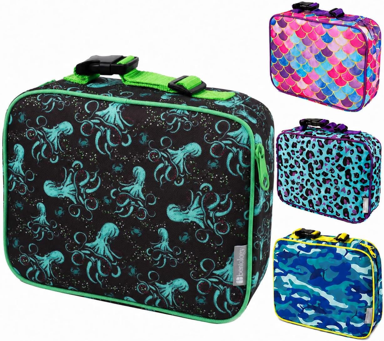 Insulated Durable Lunch Box Sleeve - Reusable Lunch Bag - Securely Cover Your Bento Box, Works with Bentology Bento Box, Bentgo, Kinsho, Yumbox (8"x10"x3") - Octopus