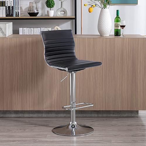 Miniatura 9 de chairus Juego de 2 taburetes de bar giratorios modernos, taburetes de bar ajustables con altura de mostrador, taburetes de piel sintética sin brazos