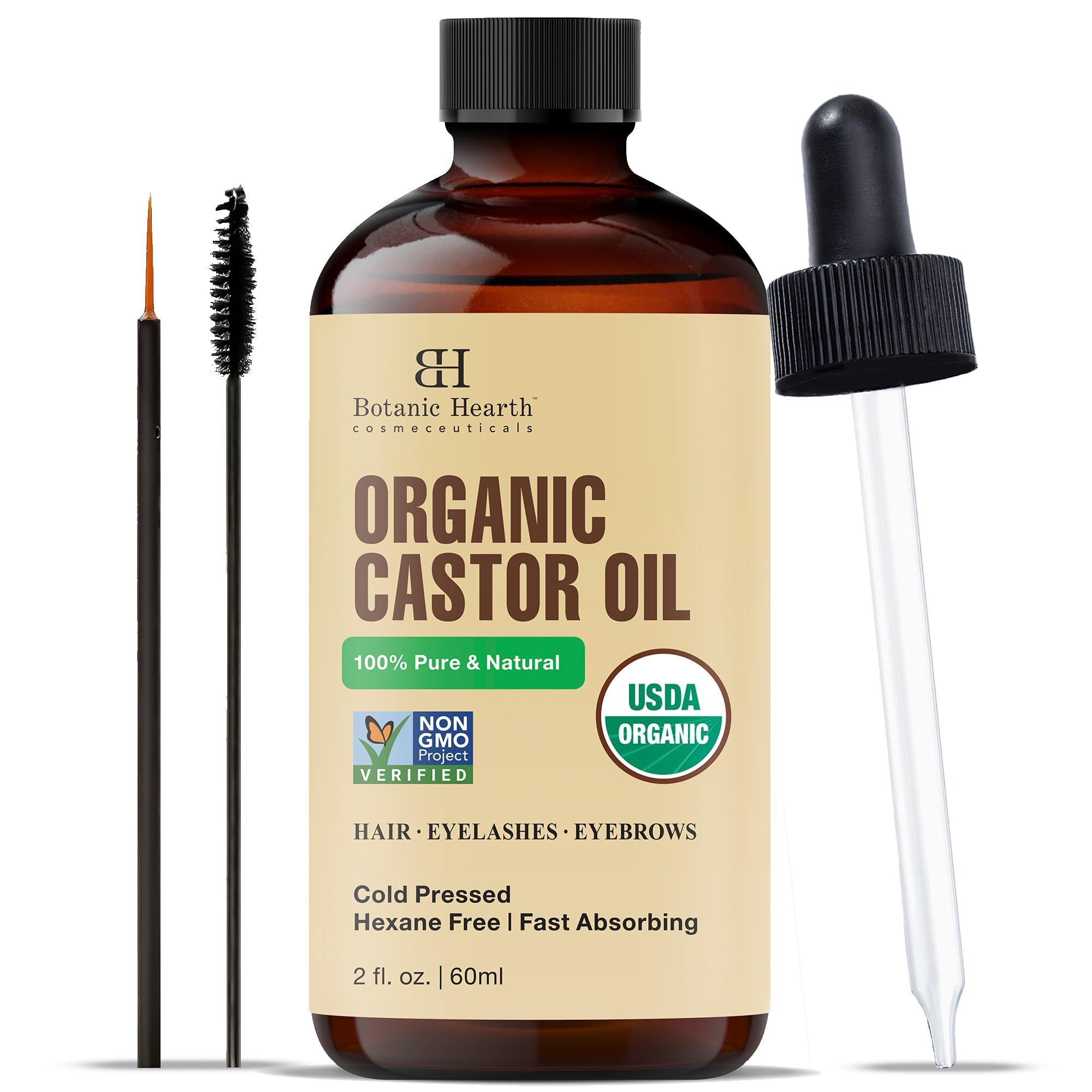 Botanic Hearth Castor Oil, 2 Fl Oz (60 ml), Cold Pressed, Hexane Free, 100% Natural