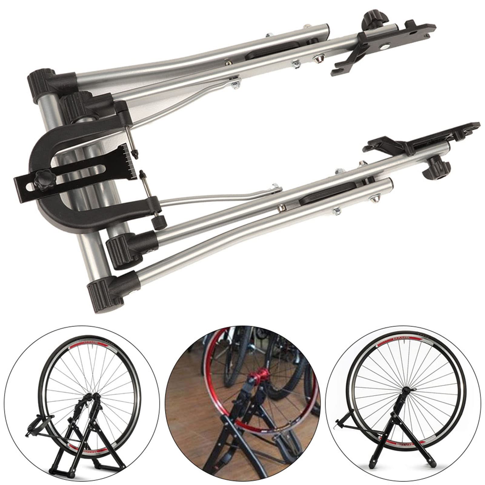 Alomejor Fahrrad-Laufrad-Zentrierständer mit Drehknopf-Lineal, Kausche Vorne und Hinten, Faltbar, für den Heim- und Teamgebrauch