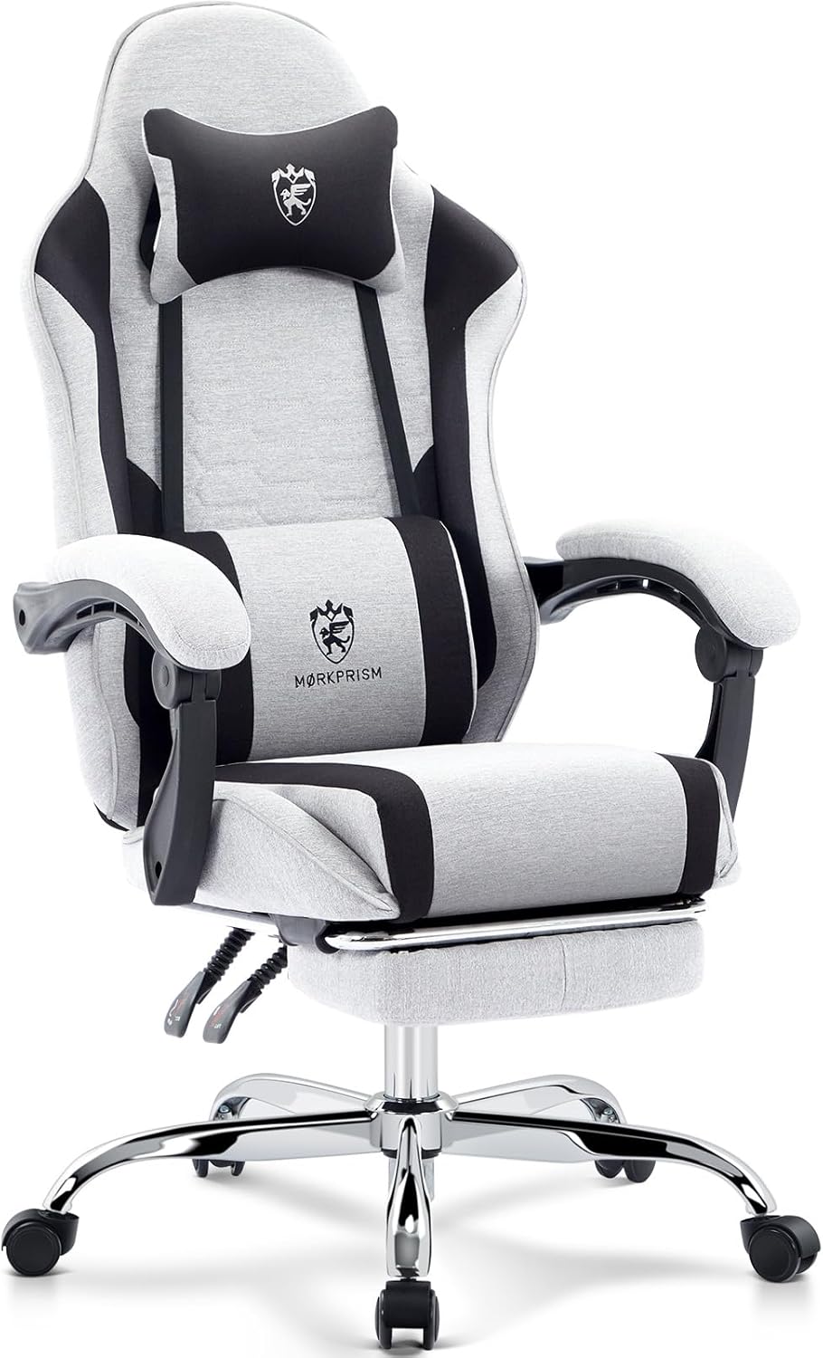 Product image of Gaming Chair Breathable Fabric,Computer Office Chair with Footrest,Massage Lumbar Support and Gel Pad,Ergonomic Reclining Adjustable Gamer Chair with Headrest and Spring Cushion Grey Black