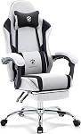 Gaming Chair Breathable Fabric,Computer Office Chair with Footrest,Massage Lumbar Support and Gel Pad,Ergonomic Reclining Adjustable Gamer Chair with Headrest and Spring Cushion Grey Black | Breathable Fabric,Gel Pad,Ergonomic,Spring Cushion,High Bac