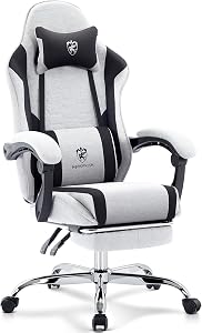 Gaming Chair Breathable Fabric,Computer Office Chair with Footrest,Massage Lumbar Support and Gel Pad,Ergonomic Reclining Adjustable Gamer Chair with Headrest and Spring Cushion Grey Black | Breathable Fabric,Gel Pad,Ergonomic,Spring Cushion,High Bac