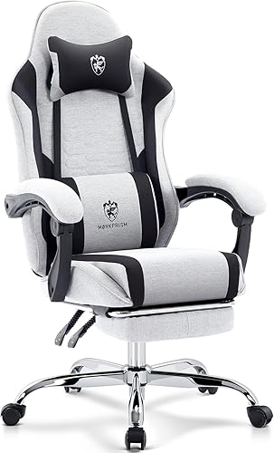 Gaming Chair Breathable Fabric,Computer Office Chair with Footrest,Massage Lumbar Support and Gel Pad,Ergonomic Reclining Adjustable Gamer Chair