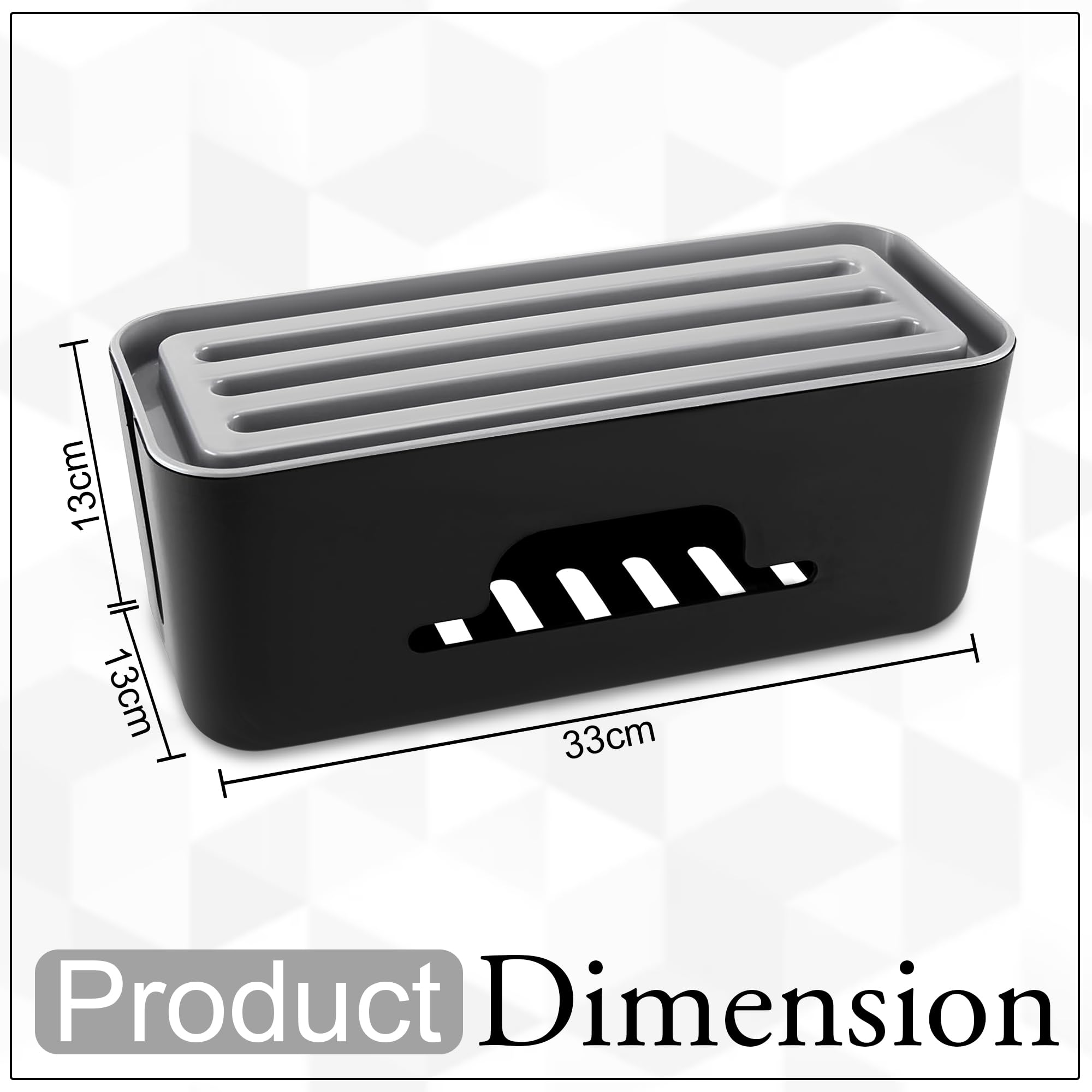 GLUN Caja de gestión de cables con soporte móvil – Regleta de alimentación y organizador de cables, caja de protección contra sobretensiones para cables, cables y enchufes – Uso en escritorio y