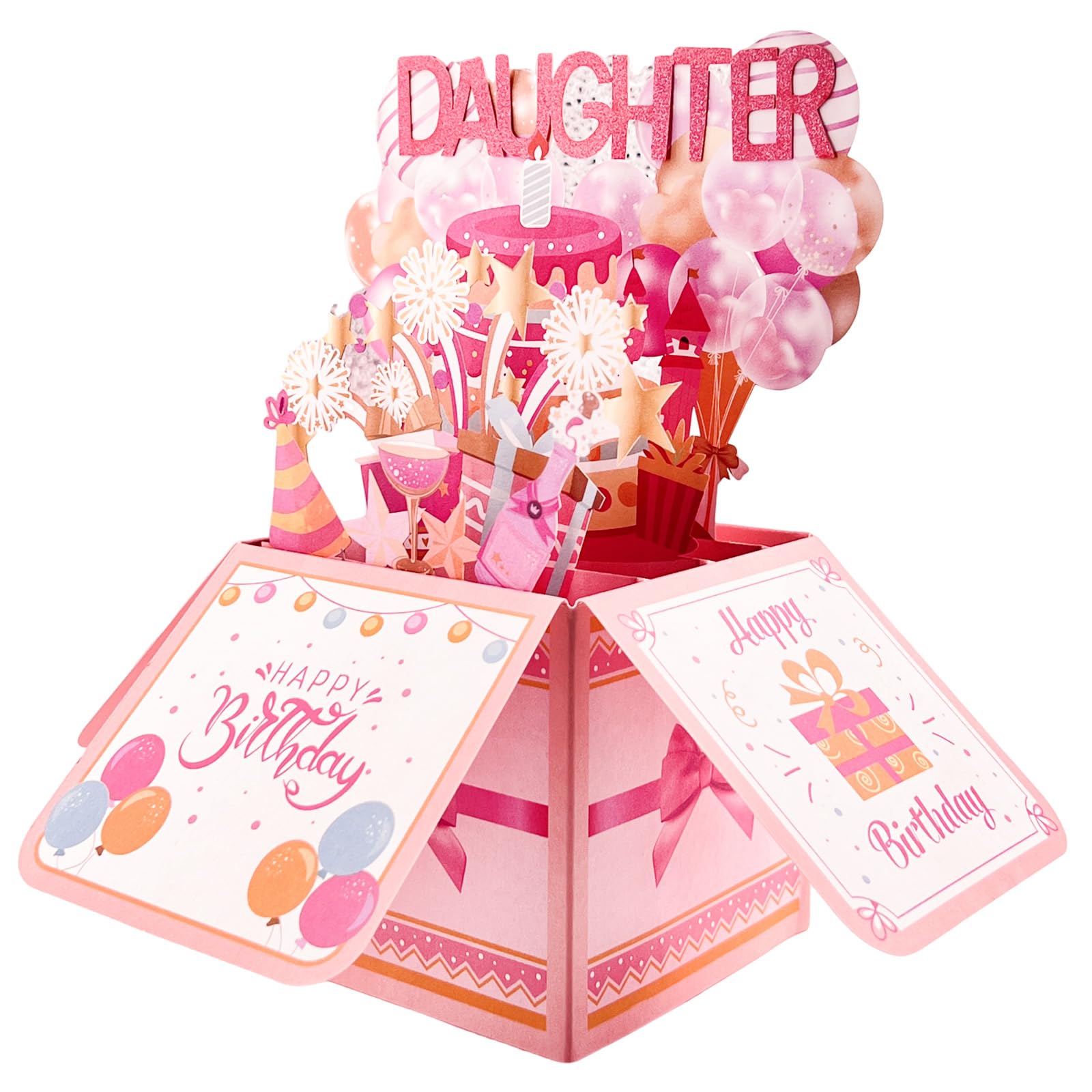 Happy Birthday Daughter Pop-Up Card,Personalised 3D Pop Up Birthday Card,with Envelope Creative Gift, Parents Given to Daughter Birthday Party Decoration Keepsake