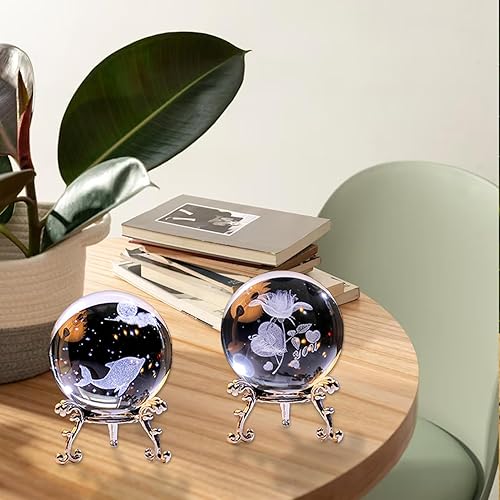 Miniatura 5 de Bola de cristal grabada con láser 3D con soporte, esfera de cristal, bola decorativa, pisapapeles, figura de medusa de cristal, coleccionable,