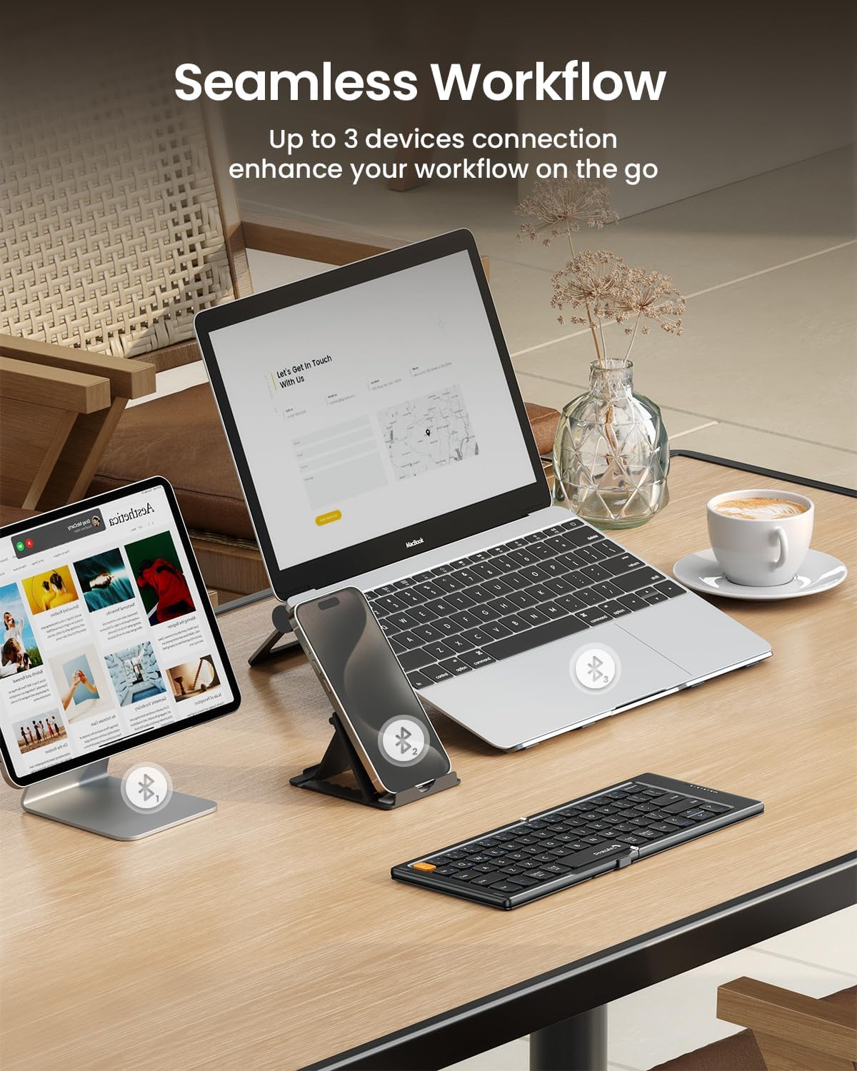 ProtoArc Foldable Compact Keyboard, XK04 Portable Bluetooth Keyboard with PU Leather Cover, Pocket-Sized Wireless Travel Keyboards for iPad, iPhone, Smartphone, Tablet and Laptop - Black - Image 4