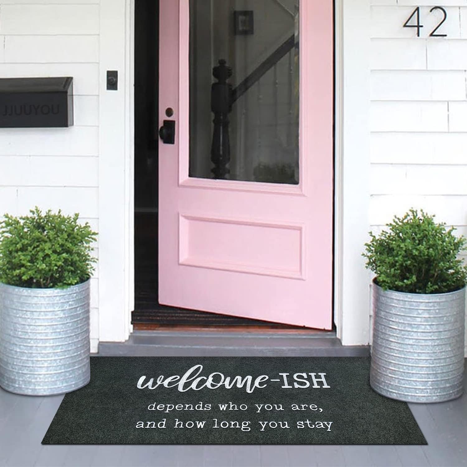 JJUUYOU Large Door Mats Welcome Mat for Front Door Outside Entryway Funny Doormat Non Slip Rubber Back Doormats Black Welcome-ish Low Profile Door mat for Entry Patio Shoe Door Mats 18"x47"