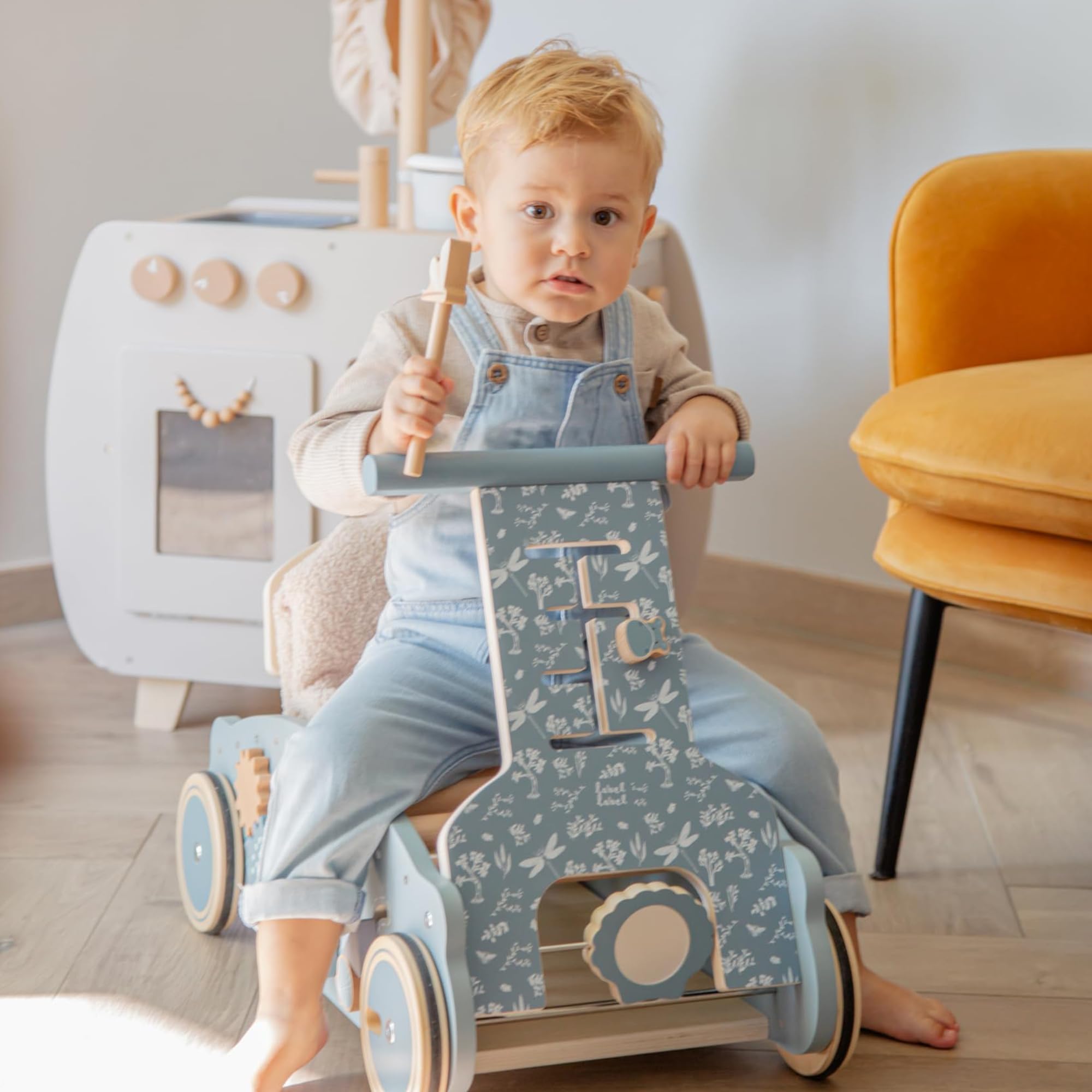 3in1 Lauflernwagen aus Holz personalisiert Olive – Lauflernhilfe, Rutscheauto & Wippe in einem – Montessori Motorikspiel – Stabiler Baby Schiebewagen für erste Schritte – Geschenk zum 1. Geburtstag