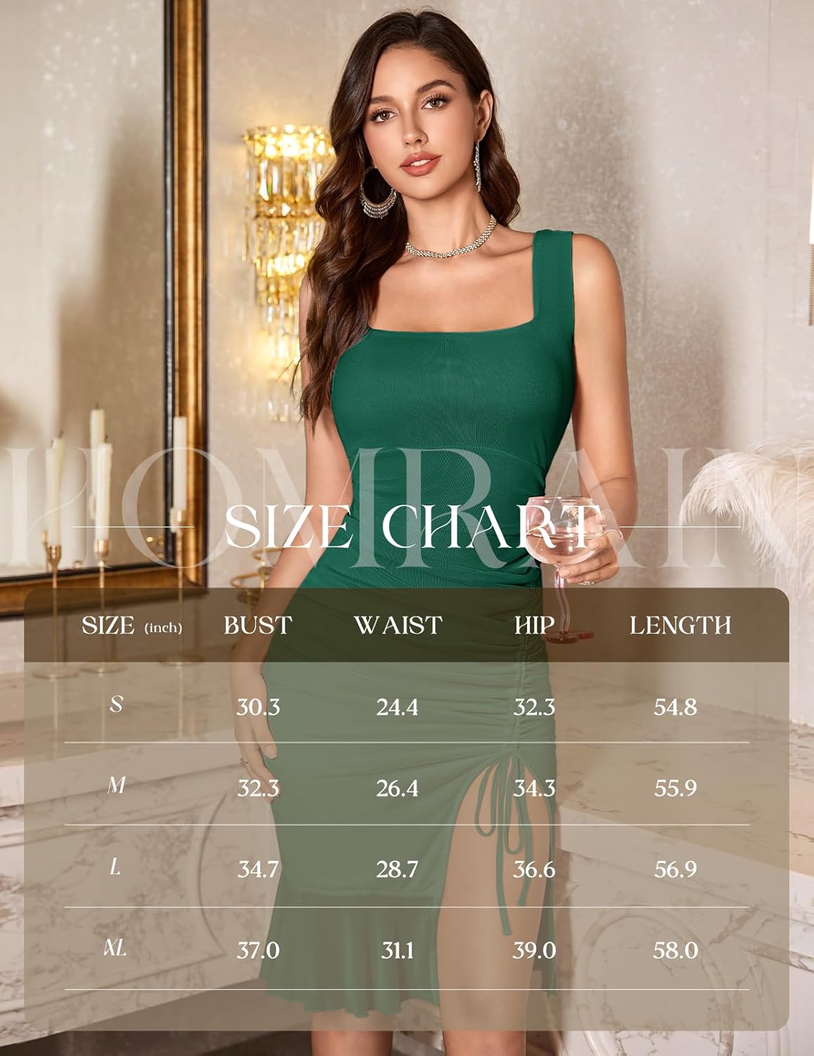 HomRain Mesh Bodycon Dress for Women Square Neck Sexy Ruched Elegant Cocktail Party Midi Dresses - Image 5