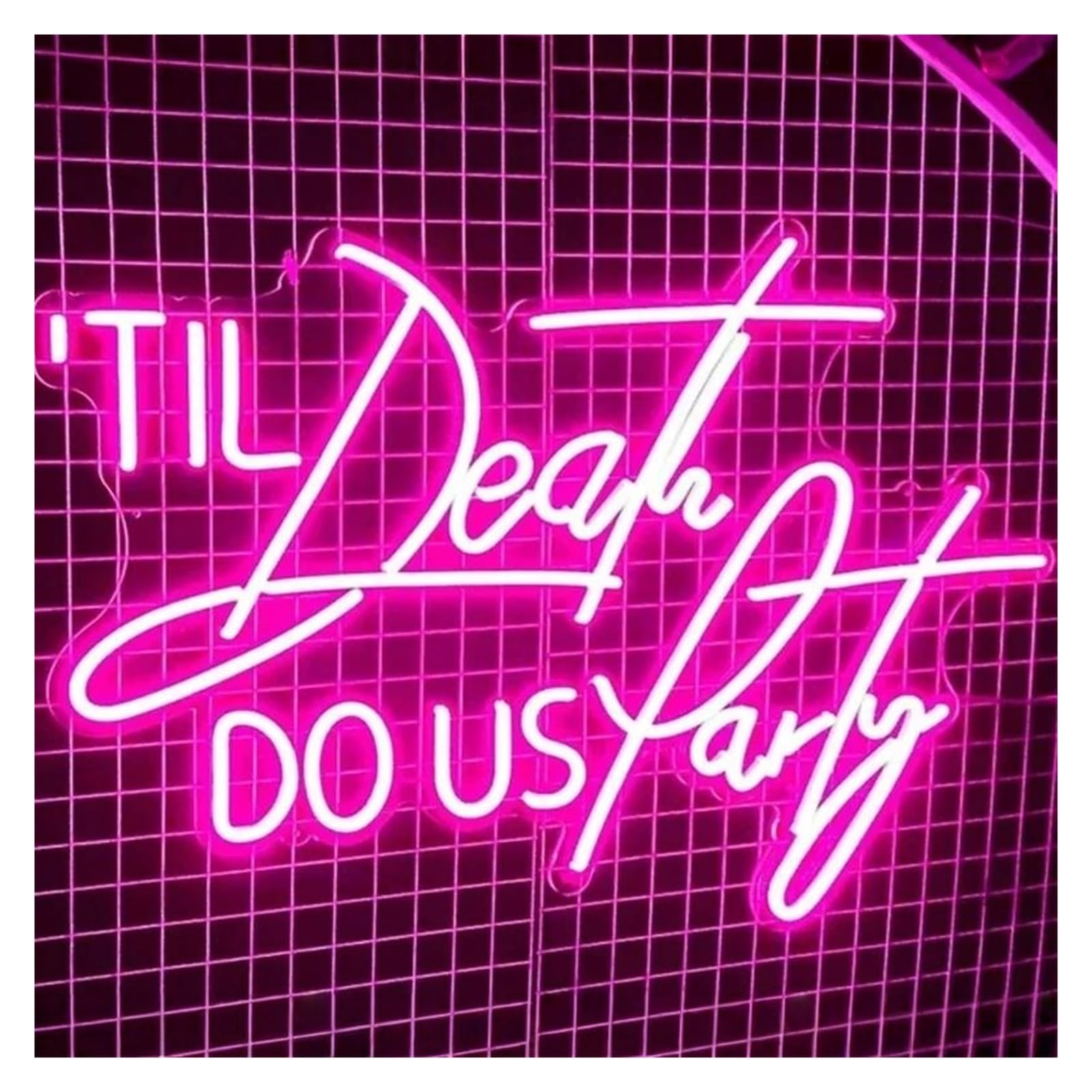SHOUXI Sign Lamp Til Death Do Us Party Neon Sign for Wedding Backdrop Signs Light Home Wall Decoration Neon Hangs Decoration(B,70X42CM)
