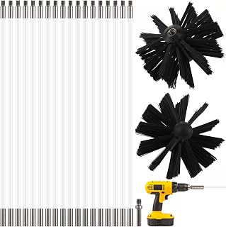 MAGICLULU 24Feet Chimney Sweep Kit, Dryer Vent Cleaner Kit with 18 Flexible Rods and Two 4 Inch Brush Heads, Power Sweeping System for Fireplace Flue Wood Stove Sewage Pipe, Drill Attachment Included