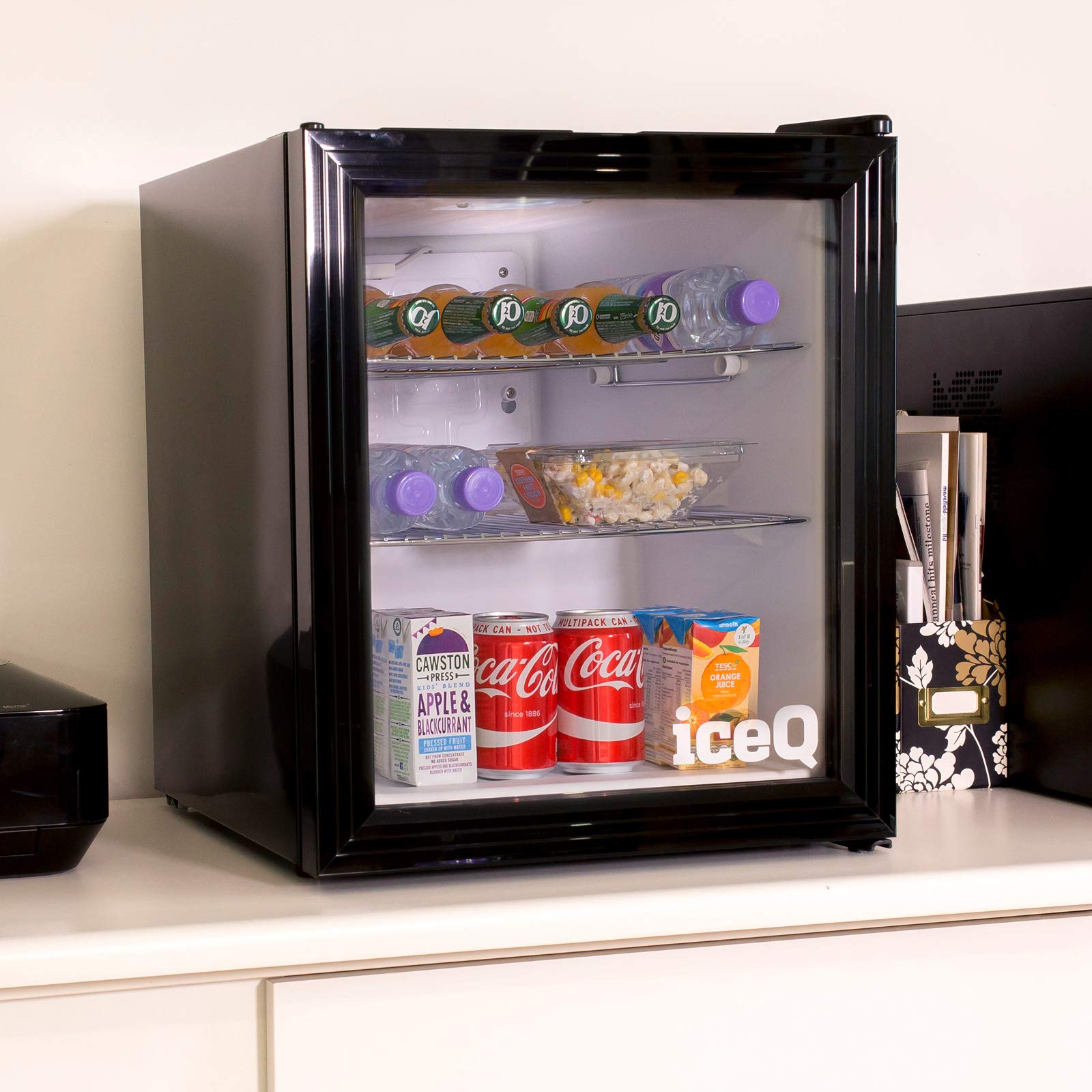 iceQ 49 Litre Mini Fridge Black, Table Top 49L Drinks Display Fridge