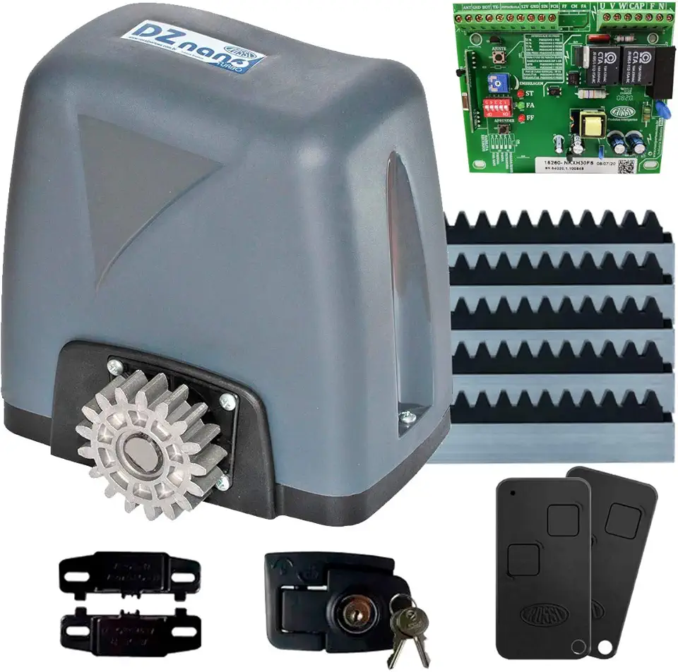 Motor Para Portão Eletrônico Dz Nano 36 Turbo 1/4 de HP 600kg Rossi 5 Metros e Meio de Cremalheira (220)