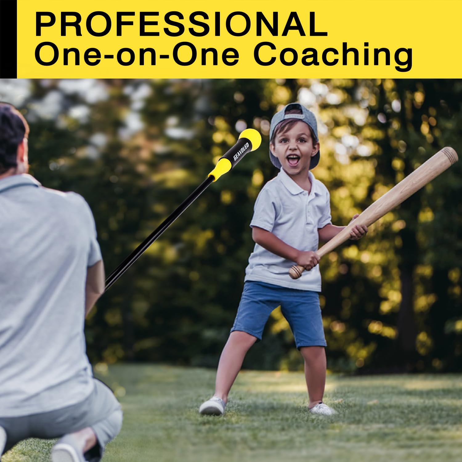GEAVOUED Baseball Hitting Trainer?Baseball Hitting Stick for Beginners to Practice Swing or Pro Players Warm Up?Baseball Training Equipment for One-On-One Coaching (Baseball Swing Trainer, Yellow)