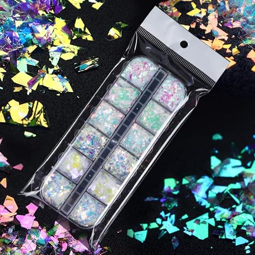 Kachimoo Mermaid Flake Nail Glitter Sequins,Fluorescent Glass Paper Glitter Nail Sticker Holographic Nail Glitter For Make Up Diy Nail Decoration #TOP7