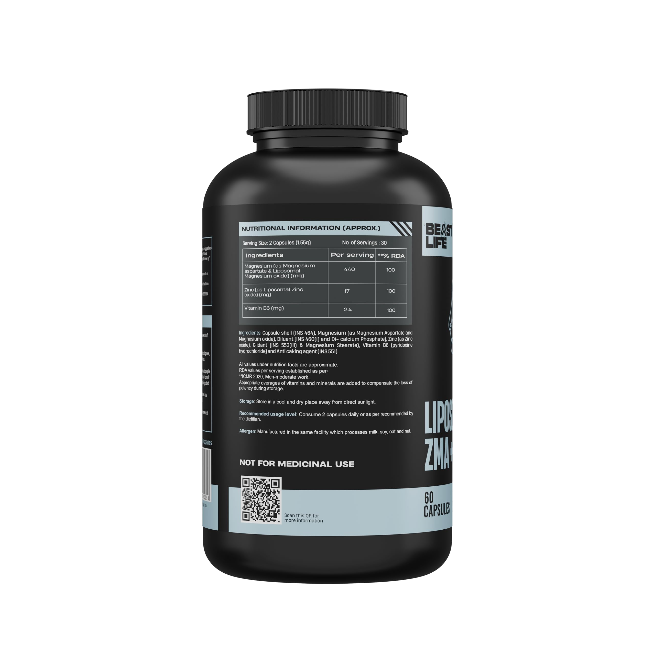 BeastLife Liposomal ZMA | Zinc Magnesium Aspartate Capsules | Ultra Absorption | Muscle Repair, Sleep Quality, Stress & Mood Balance | Metabolic & Immune Support | 60 Capsules 1