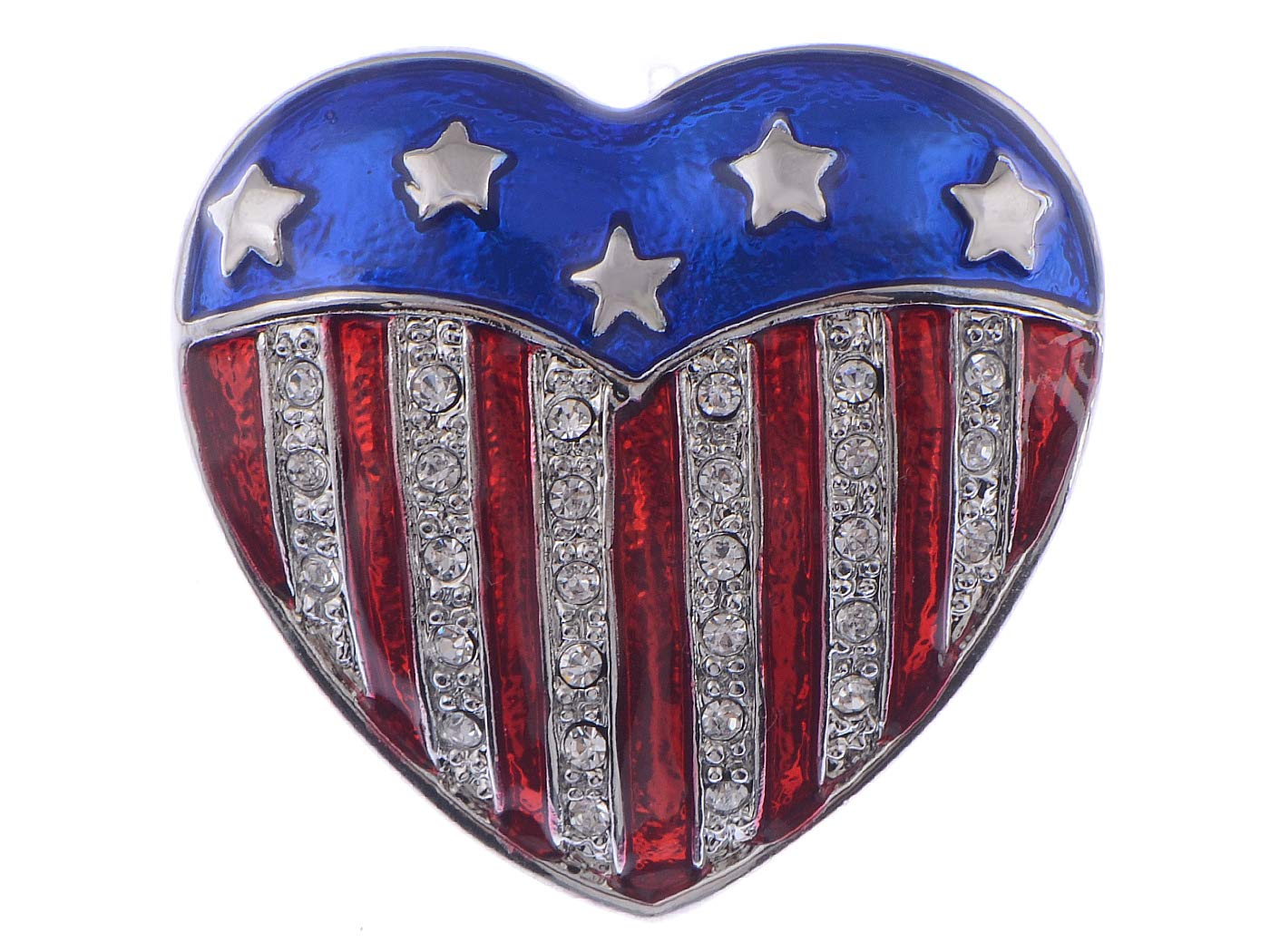 Alilang Silver Tone Crystal Rhinestone 4th of July American USA Flag Patriotic Pin Brooch
