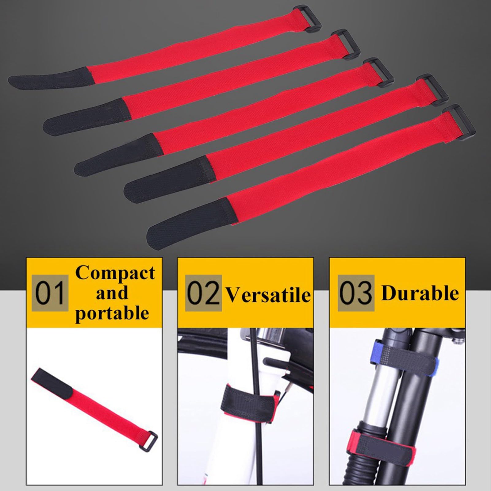 Gegong 5 Pack regolabile bici da manubrio cinghie di fissaggio in nylon bande per ciclismo accessori per equilibri in rosso nero legami per esterno (Rosso)