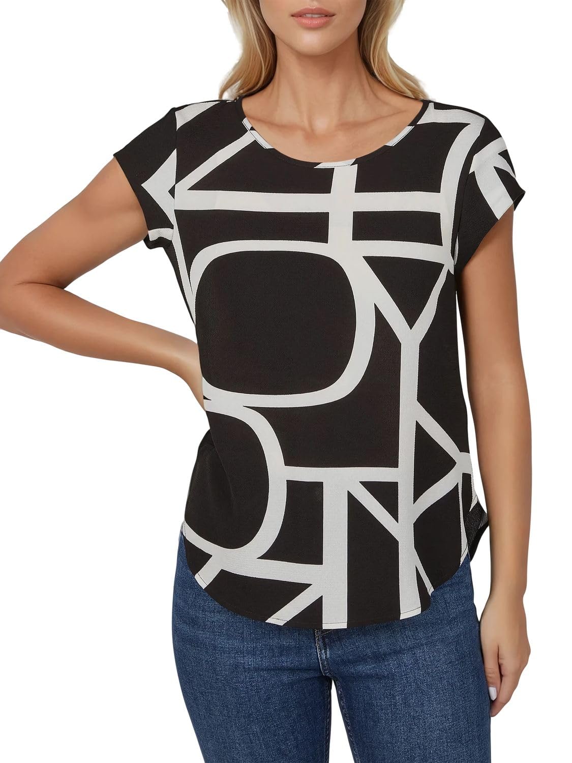 ONLY Tshirt Damen Regular Fit ONLVIC 2er Pack Rundhals Kurzarm Bluse Top Sommer Basic Muster Einfarbig Weiß Schwarz Grün Rose Blau 34 36 38 40 42 44
