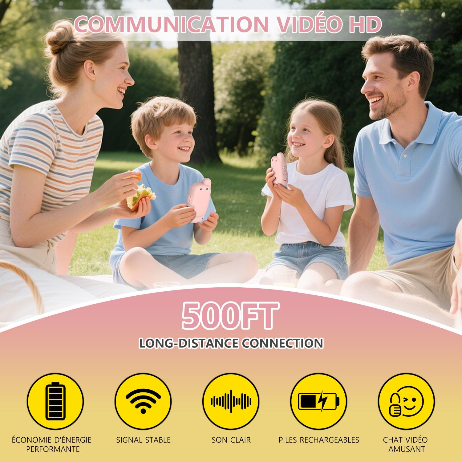 Talkies-walkies vidéo enfants, 2 packs de talkies walkies rechargeables à écran bidirectionnel, avec conversion vocale et fonction Écran D'affichage, adaptés aux garçons et filles de 3 à 12 ans