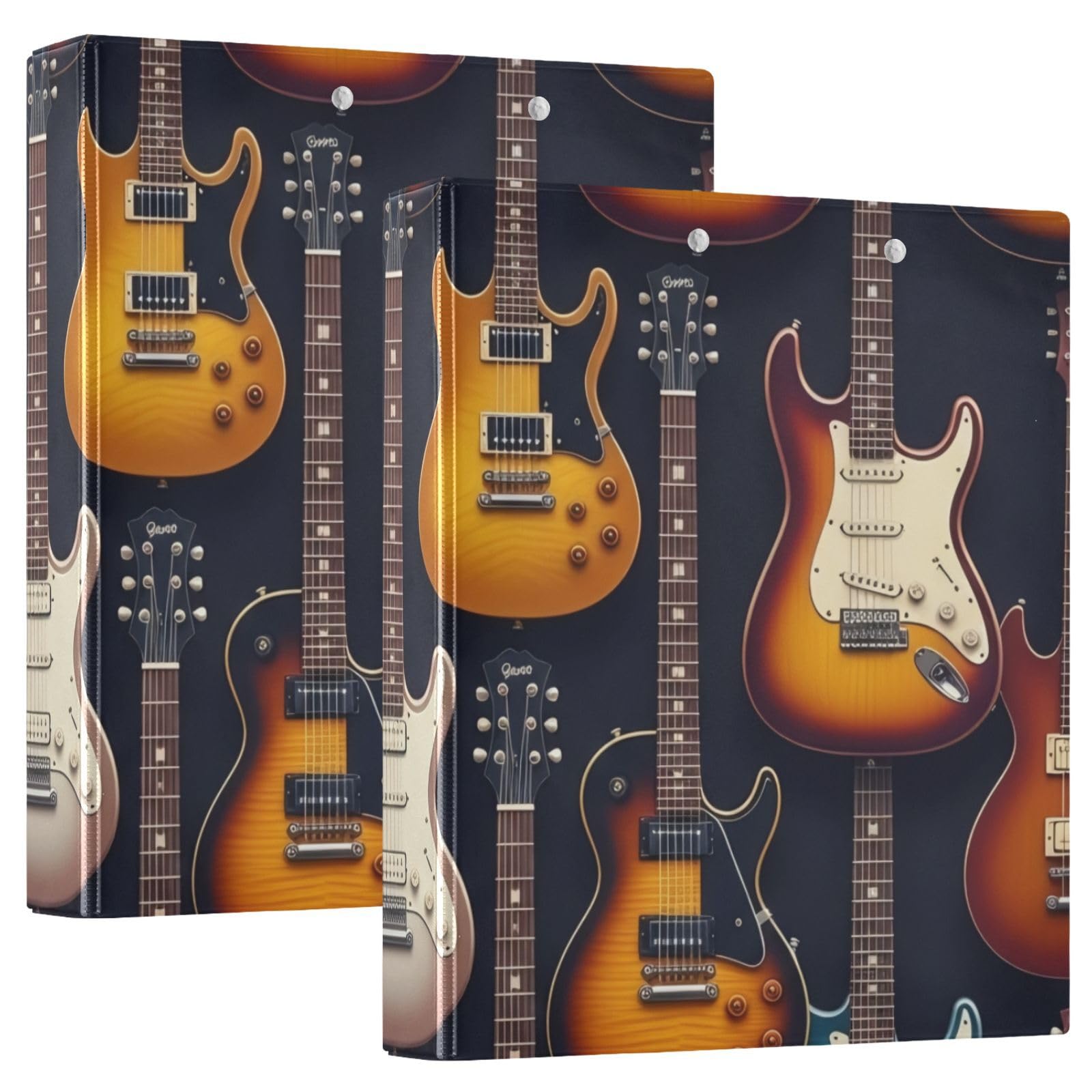 3 Ring Binder, Guitars Black D Ring Binder with Clipboard Large 3 Binders for School, College, Office, one sizex2