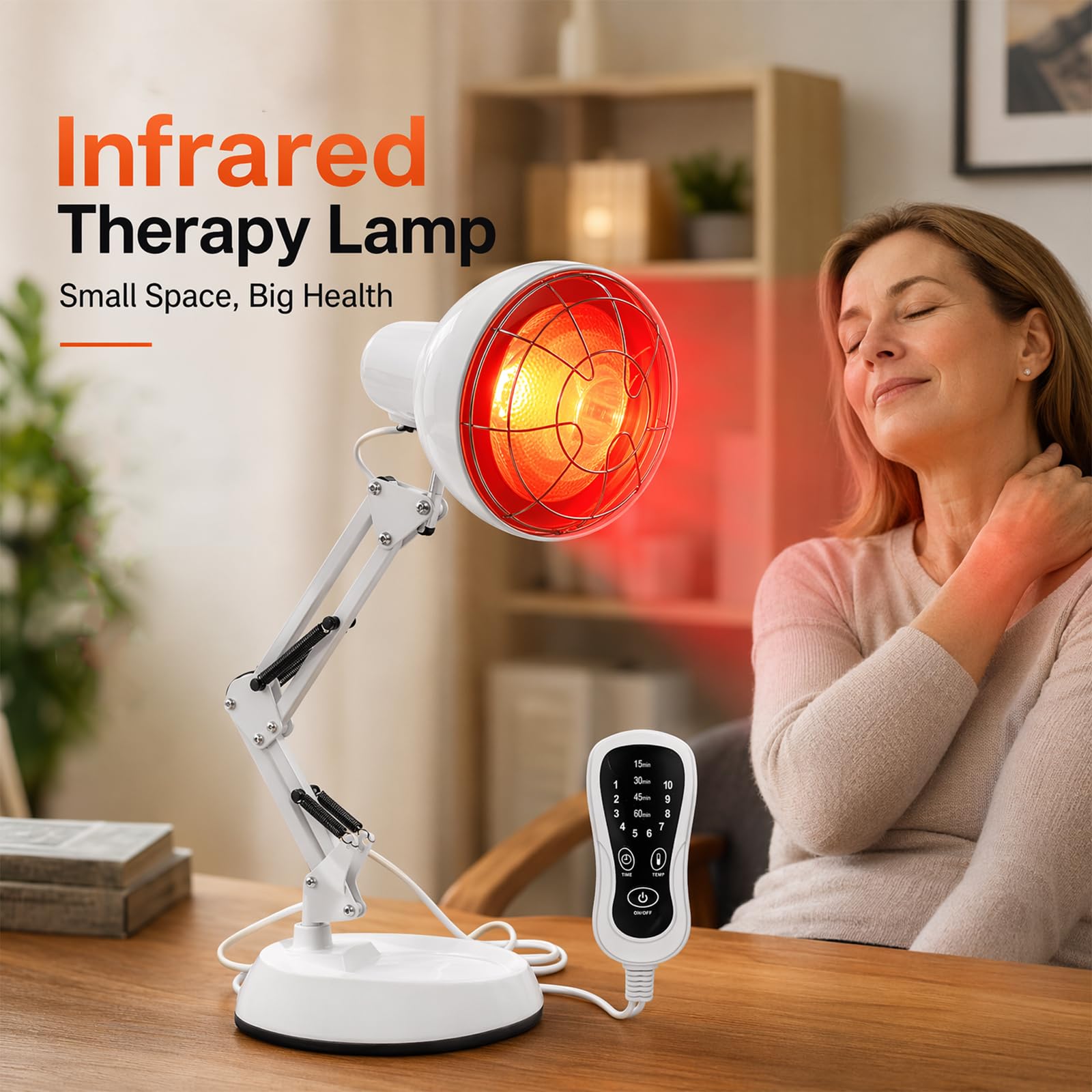 Infrarotlampe 150W mit Timer, Rotlichtlampe Wärmelampe | 10 Temperaturstufen, verstellbarer Hals & Ständer, Infrarotlichtlampe für Zuhause, Wärme & Entspannung