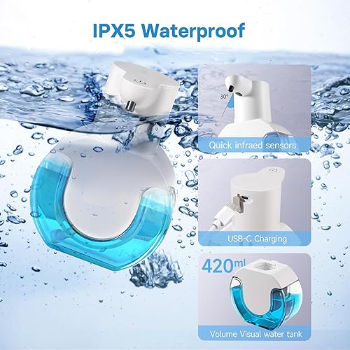 Miniatura 4 de Paquete de 2 dispensadores automáticos de jabón líquido, dispensador de jabón automático sin contacto de 14.2 onzas líquidas, bomba inteligente