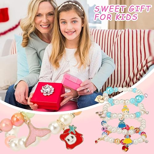 Miniatura 6 de PinkSheep Bracelets for Kids Girls Pearl Bead Bracelets Teen Jewelry Set Party Favor Costume Princess Pretend Play,Beaded Stretch Charm Bracelet Set