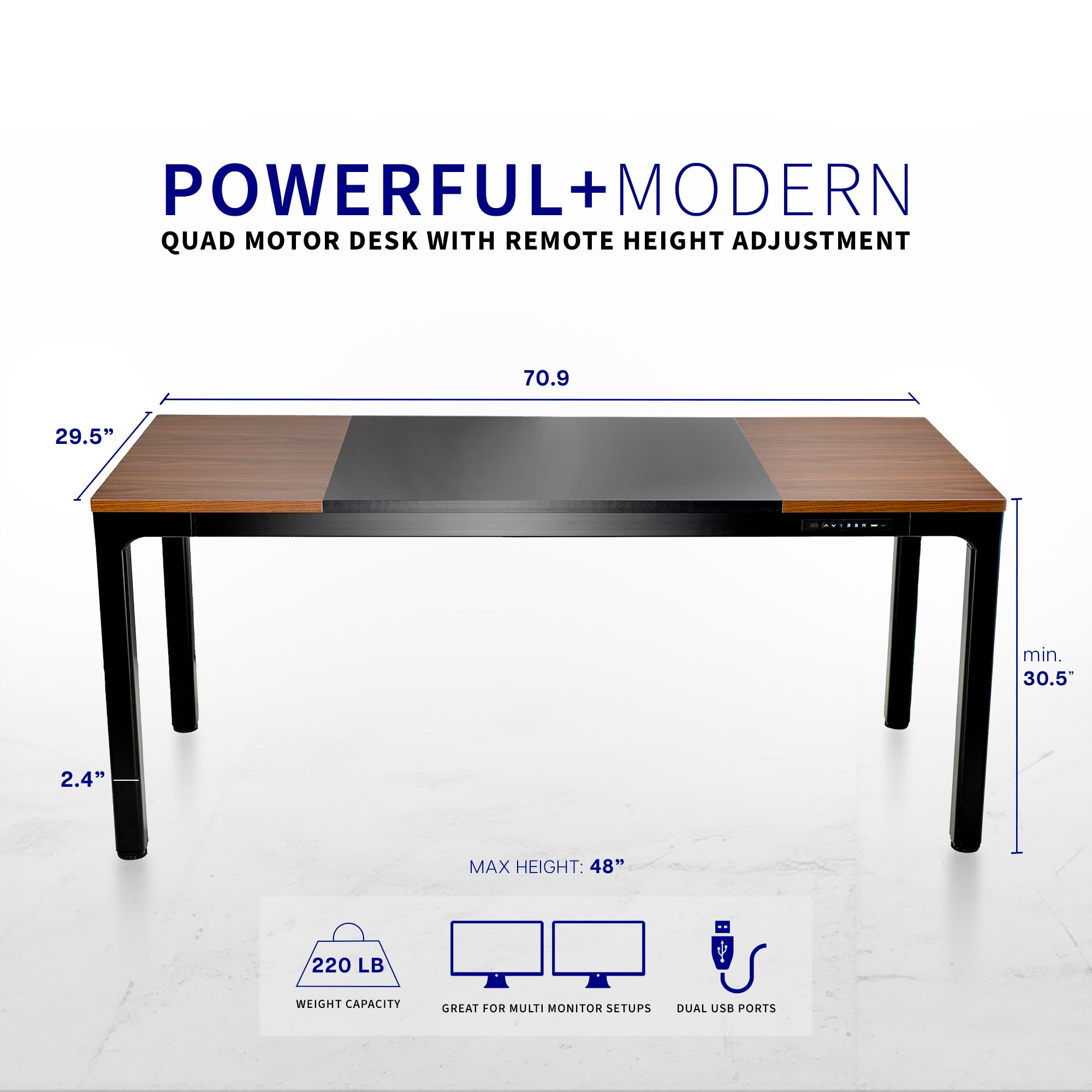 VIVO Premium Electric 71 x 30 inch Height Adjustable Memory Stand Up Desk Black 4-Leg Quad Motor Frame — view 3