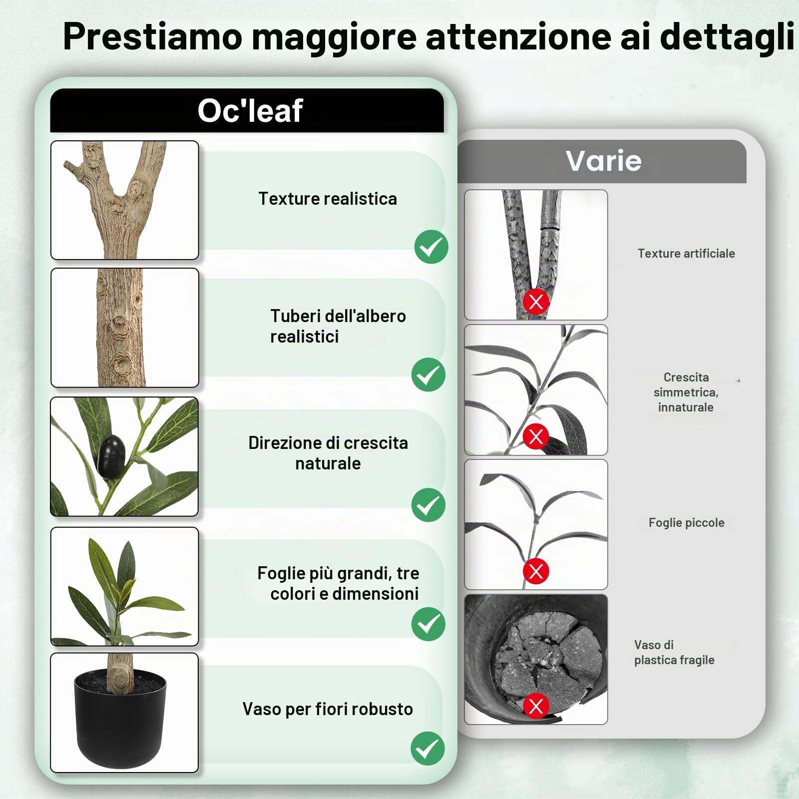 Oc'leaf Olivo Artificiale 180cm - Pianta di Olivo Artificiale | Grande Olivo, Decorazione con Olivo per la Casa, Soggiorno, Camera da Letto, Ufficio, Cucina, Sala da Pranzo, Bagno